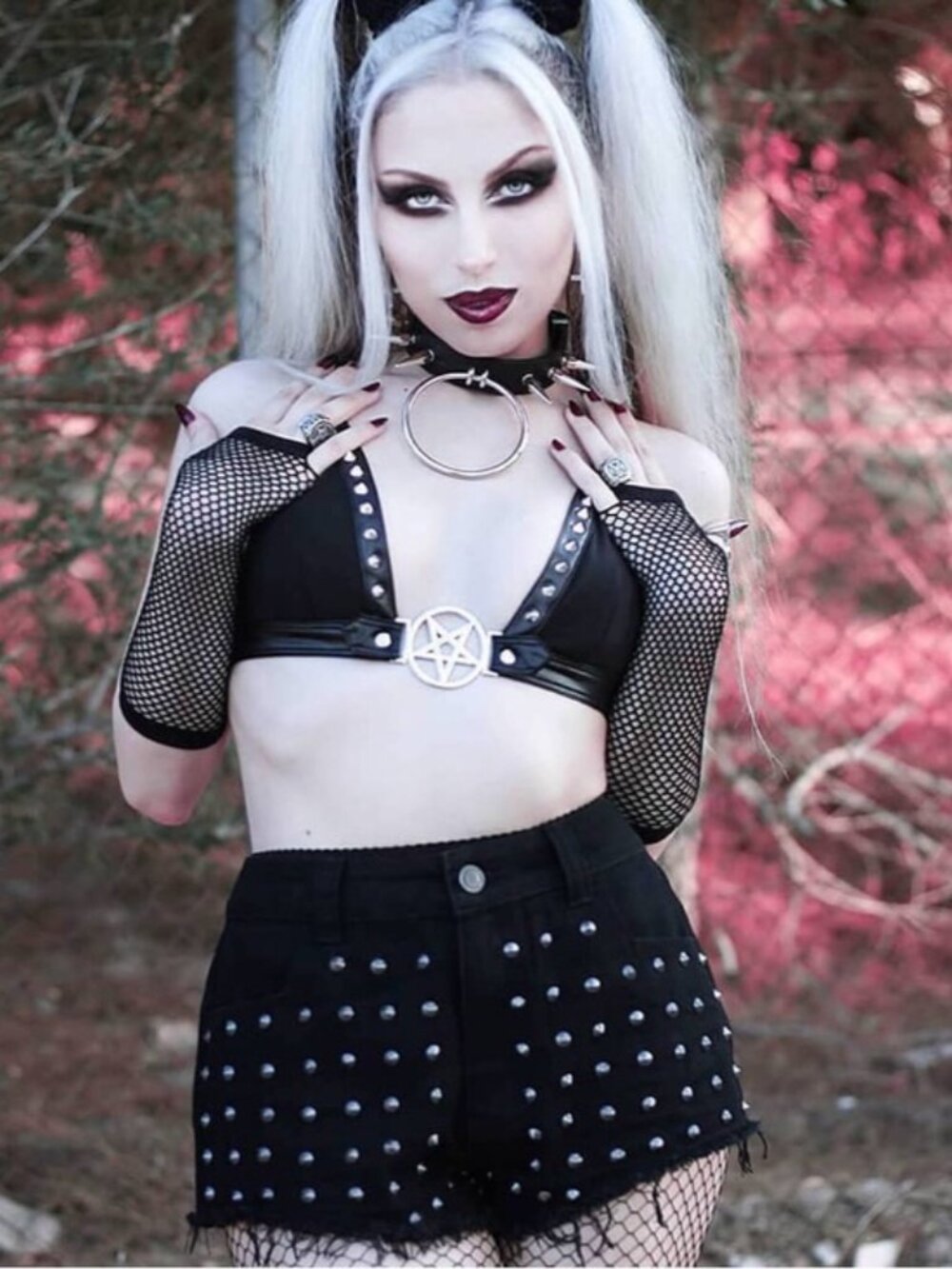 Killstar ✦ Dusted Halter Top ✦ Gothic Pentagram Vegan Leather Strap Detail NWT